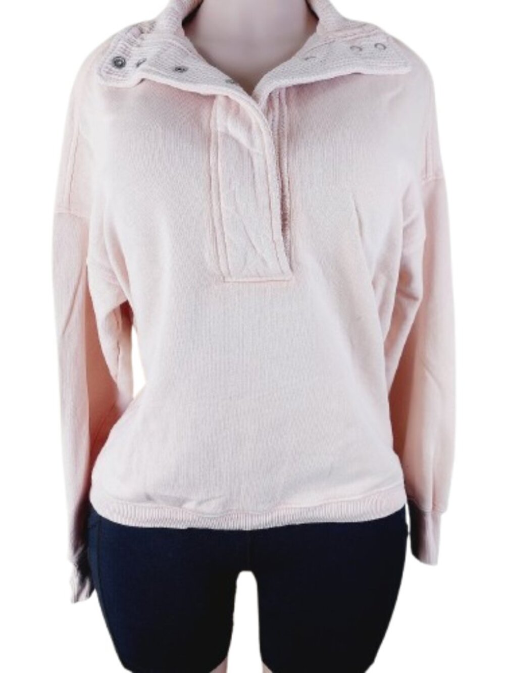 Aerie Women's Pink Petal Getaway Quarter Snap Waffle Pullover Sweatshirt Sz XXS